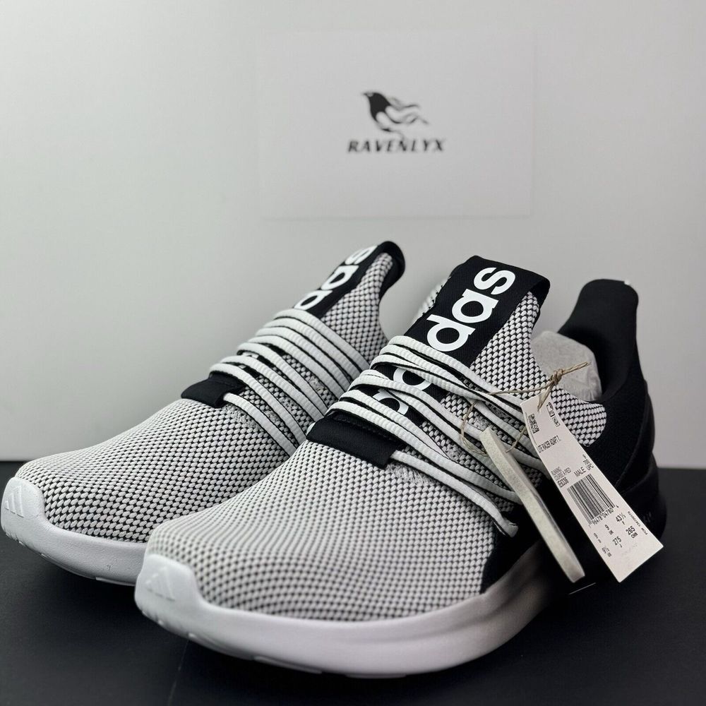 Size 9.5 Wide Mens Adidas Lite Racer Adapt 7.0 Black White Shoes IE6336 NEW